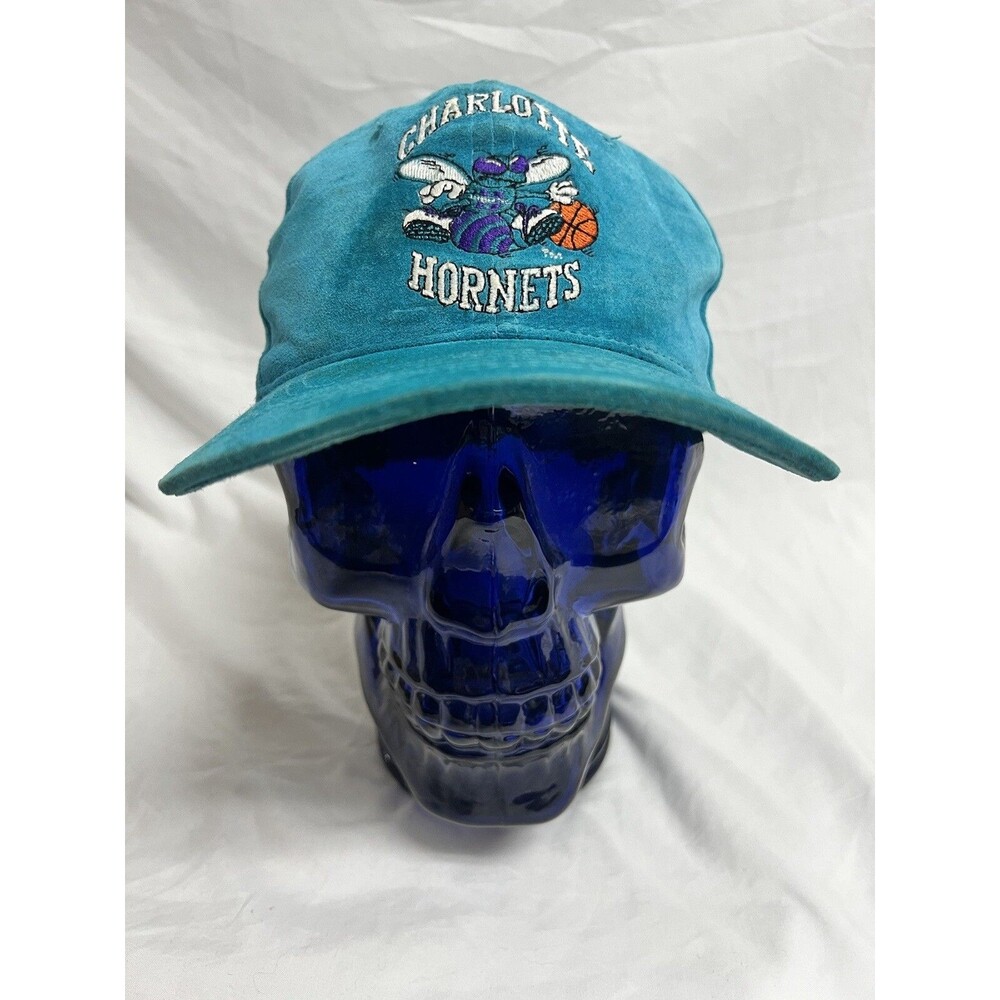Vintage 90s Charlotte Hornets Universal Snapback Hat Leather Suede NBA